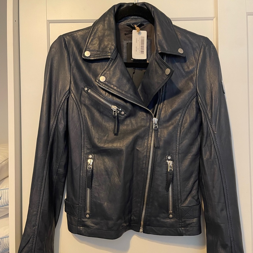 Mauritius, leather moto jacket navy blue XS